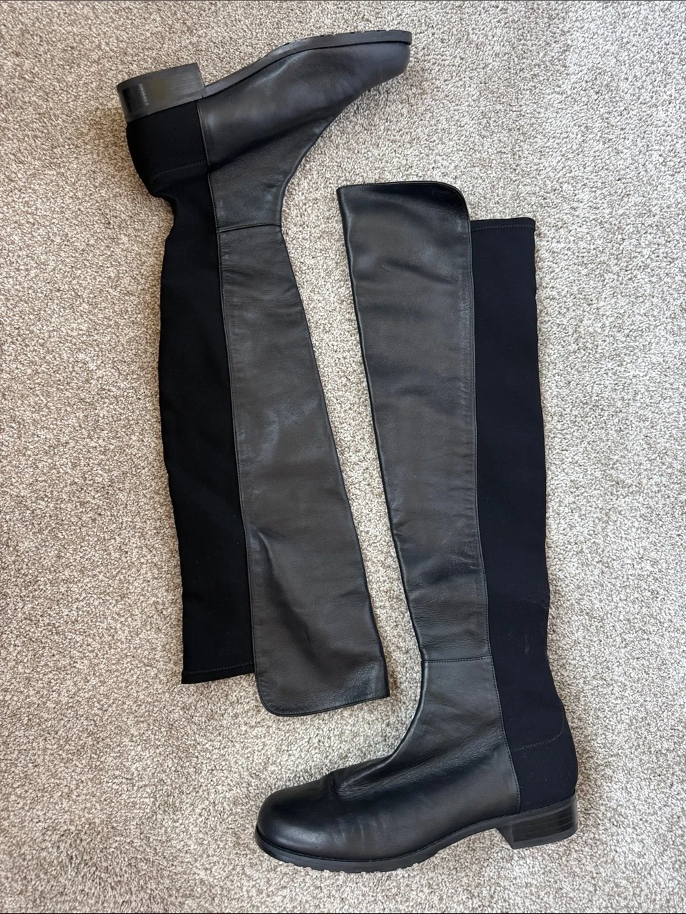 Stuart Weitzman Black Leather & Stretch Over-the-Knee Boots
